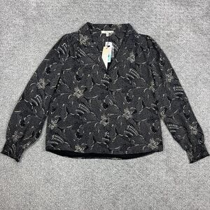 Les Serein Blouse Womens Medium Black Gold Hadley Clip Dot Button Down Top NWT